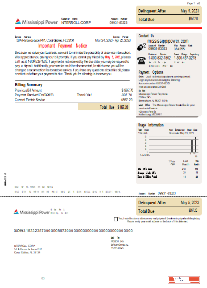 Mississippi Power utility business bill,  page 1, SCR PSD template